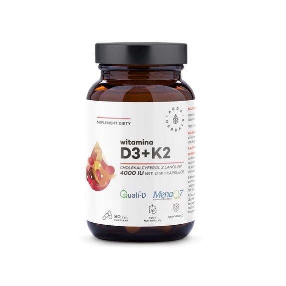 Witamina D3 4000 IU + K2  90 kapsułek Aura Herbals  cena 13,35$