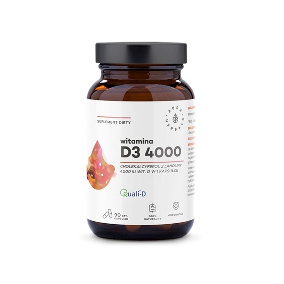 Witamina D3 4000 IU 90 kapsułek Aura Herbals cena 7,28$