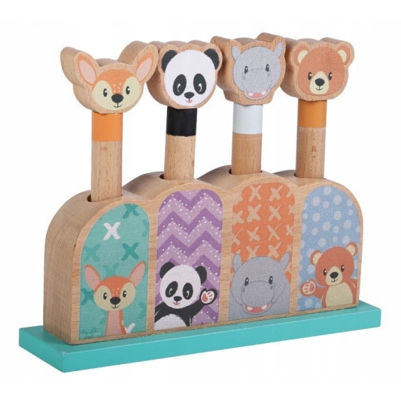 Zabawka drewniana (pop up animals) dla dzieci od 12 miesiąca życia Sun Baby cena 45,69zł