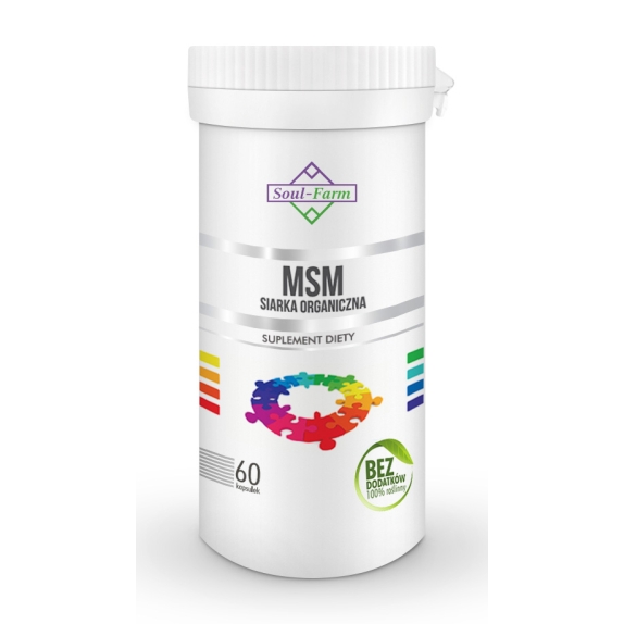 Soul Farm MSM Siarka organiczna 650mg 60 kapsułek PROMOCJA cena 16,39zł