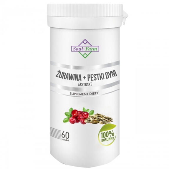 Soul Farm żurawina 275mg + pestki dyni 275mg ekstrakt 60 kapsułek  cena 7,87$