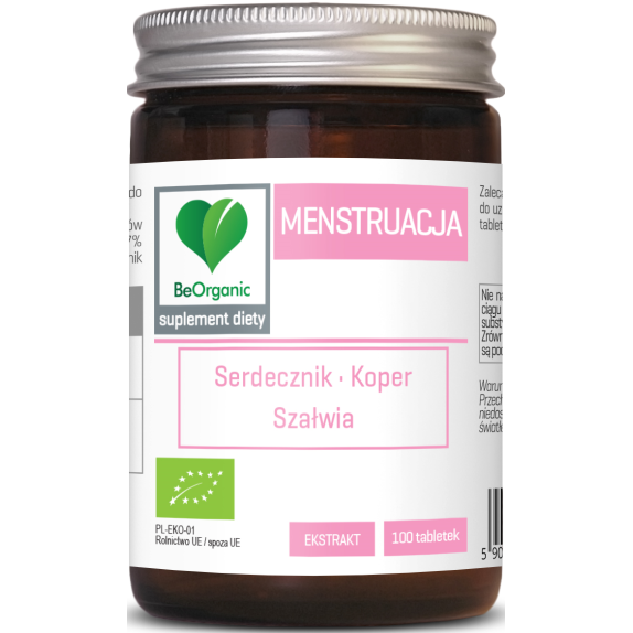 BeOrganic Tabletki polecane przy menstruacji BIO 100 tabletek cena 18,89zł