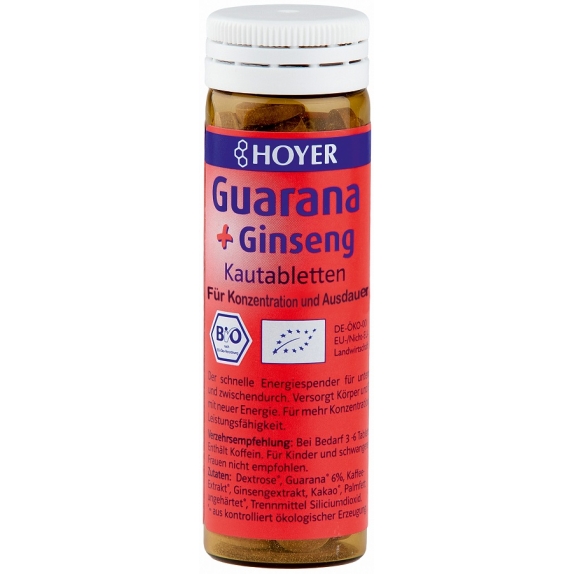 Hoyer tabletki do żucia Guarana + Żeń-szeń 30g (60sztuk) BIO cena 18,09zł