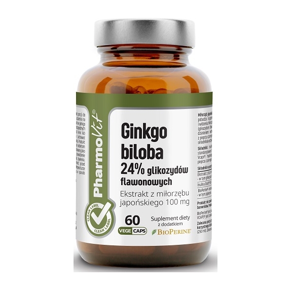 Pharmovit ginkgo biloba 24% glikozydów flawonowych (miłorząb japoński) 60 kapsułek MAJOWA PROMOCJA!  cena €6,76