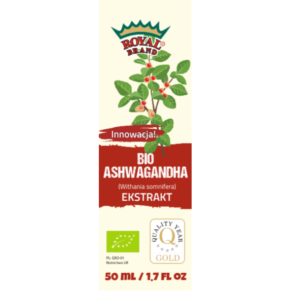 Ekstrakt z Ashwagandhy w kroplach  BIO 50ml Royal Brand cena 47,89zł