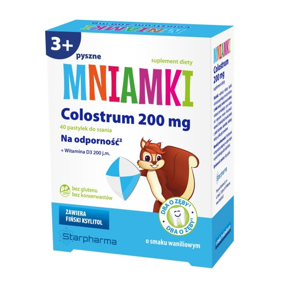 Mniamki Colostrum 200 mg waniliowe 40 pastylek cena 14,65zł