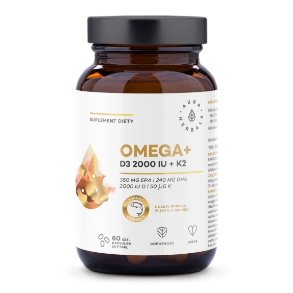 Aura Herbals Omega+D3 2000 IU+K2 60 kapsułek cena €8,14