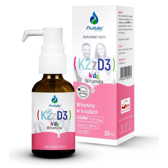 Witamina K2 + D3 KIDS (Vita MK7) 25uq + D3 400IU Olive 30 ml Avitale cena €9,72