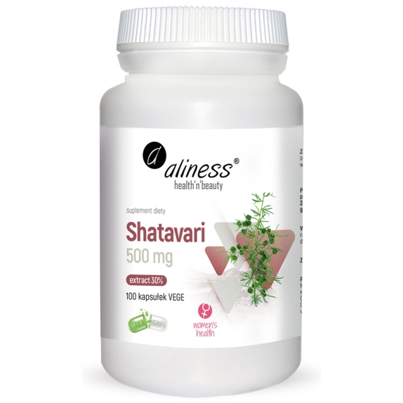 Aliness Shatavari ekstrakt 30% 500 mg 100 kapsułek cena 12,12$