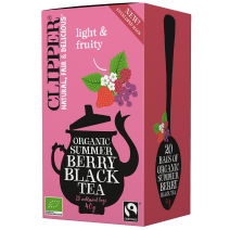 Herbata czarna z czarną porzeczką, maliną i truskawką Fair Trade BIO 20 saszetek Clipper