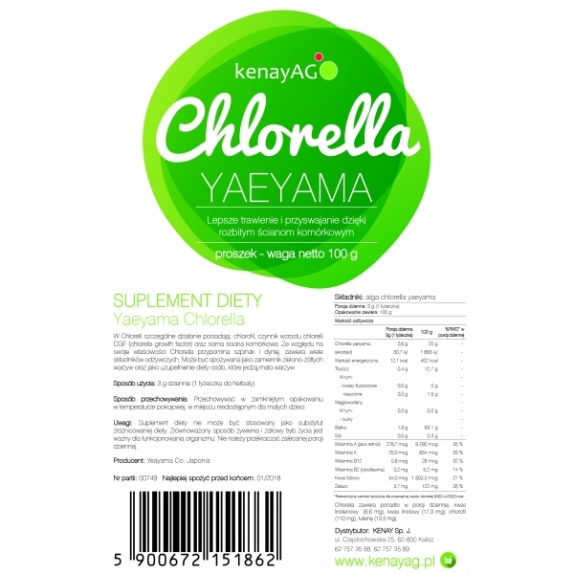 Kenay Chlorella Organiczna w proszku 100g cena €10,62