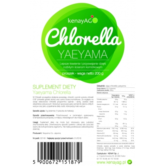 Kenay Chlorella Organiczna w proszku 200g cena 22,40$