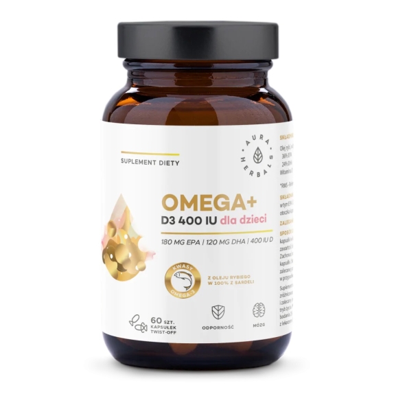 Omega+ Witamina D3 400 IU dla dzieci kapsułki twist-off 60 kapsułek Aura Herbals cena 5,33$