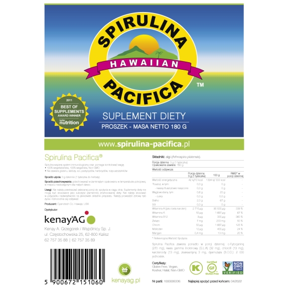 Kenay Spirulina pacyficzna w proszku 180g cena 59,90zł