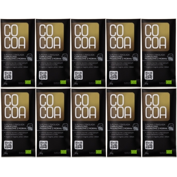 Cocoa czekolada surowa cappuccino migdałowe z morwą 50g BIO Wielopak x10  cena 130,50zł