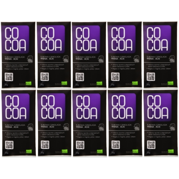 Cocoa czekolada surowa wiśnia-acai 50 g x 10 sztuk BIO cena 30,75$