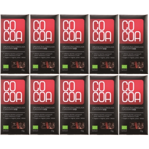 Cocoa czekolada surowa z jagodami goji 50 g x 10 sztuk BIO  cena 30,75$