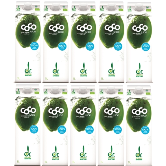 Woda kokosowa naturalna 1 litrów x 10 sztuk BIO Coco (Dr Martins) cena 56,13$