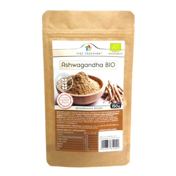 Ashwagandha bezglutenowa BIO 150 g Pięć Przemian cena 4,27$