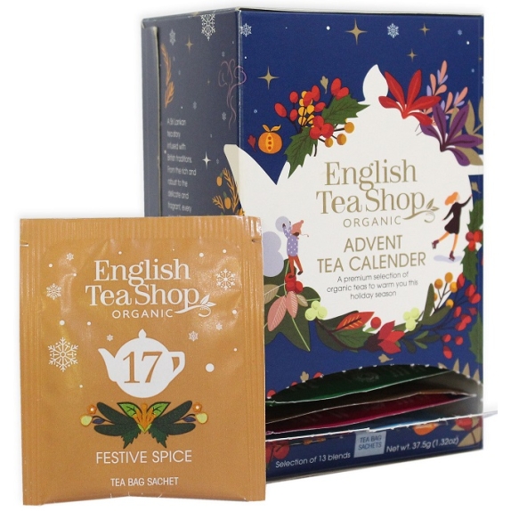Kalendarz adwentowy z herbatkami Niebieski BIO 25 saszetek English Tea Shop cena 6,82$
