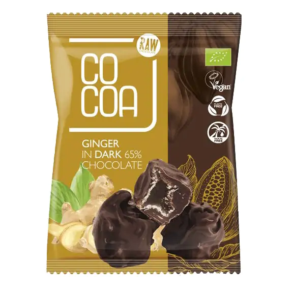 Imbir kandyzowany w ciemnej czekoladzie 65% BIO 70 g Cocoa  cena 16,35zł