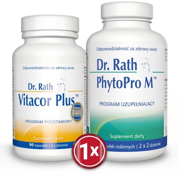 Pakiet synergistyczny Dr Rath Vitacor Plus 90 vege kapsułek  + Dr Rath PhytoPro M 120 kapsułek cena 110,96$