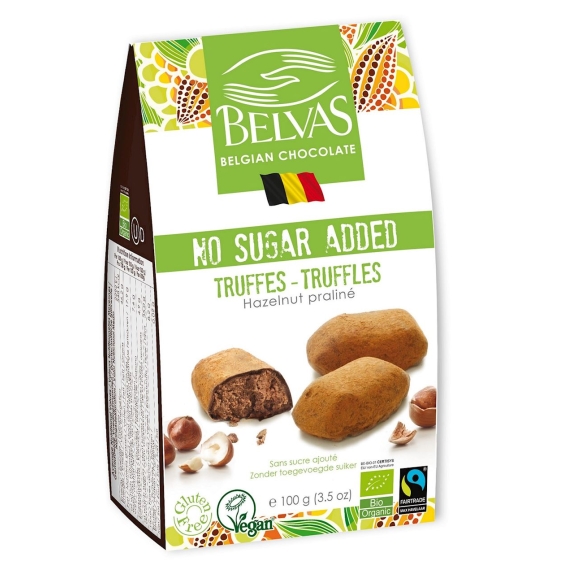 Belgijskie czekoladki trufle z orzechami laskowymi bez dodatku cukrów bezglutenowe BIO 100 g Belvas cena 6,79$