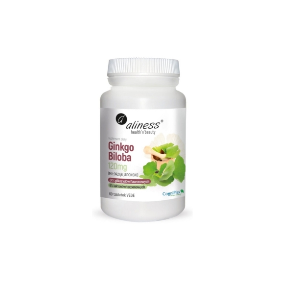 Aliness Ginkgo Biloba (miłorząb japoński) 120 mg 60 tabletek cena 8,07$