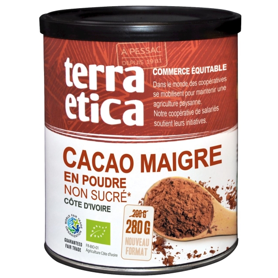 Kakao niskotłuszczowe w proszku BIO 280 g Terra Etica cena 11,46$