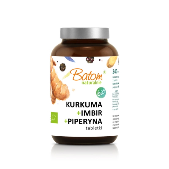 Kurkuma + imbir + piperyna BIO 240 tabletek Batom cena 52,15zł