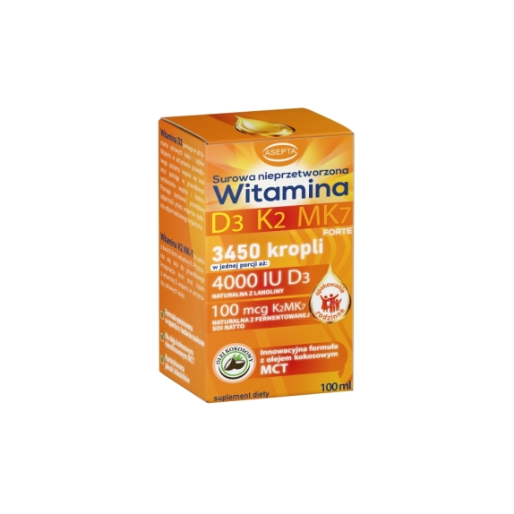 Witamina D3 + K2 MK7 (D3 4000 IU + K2 100 mcg) 100 ml Asepta cena 98,90zł