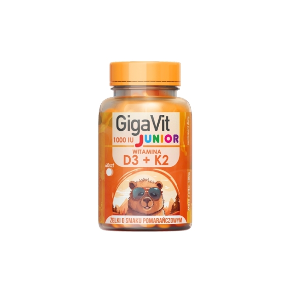 Gigavit Witamina D3 1000+ K2 100 MCG Junior dla dzieci żelki pomarańczowe 60 żelek Asepta cena €13,36