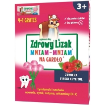 Zdrowy Lizak Mniam-Mniam na gardło smak malinowy 5 sztuk PROMOCJA