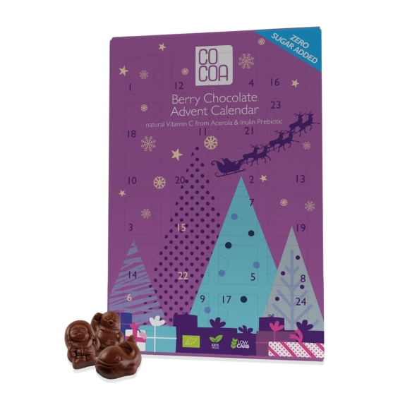 Kalendarz adwentowy z czekolady jagodowej z witaminą C z aceroli bez dodatku cukru BIO 180 g Cocoa cena 54,15zł