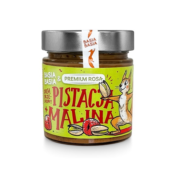 Krem orzechowy na bazie nerkowców z pistacjami, liofilizowanymi malinami 195 g Basia Basia cena 34,29zł