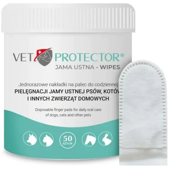 VET PROTECTOR Jama ustna Wipes nakładki na palec do higieny jamy ustnej 50sztuk cena 29,00zł