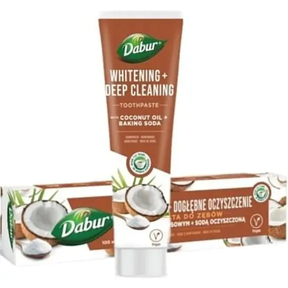 Pasta do zębów wybielająca z olejek kokosowym i sodą oczyszczoną bez fluoru 100 ml Dabur cena 21,25zł