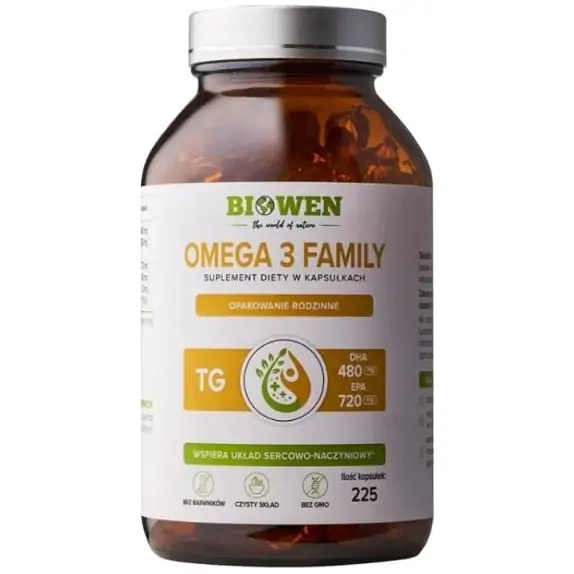 Biowen Omega 3 Family TG (720mg EPA, 480mg DHA) 225 kapsułek cena 27,00$