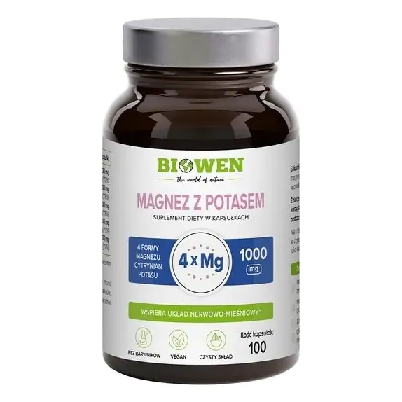 Biowen Magnez z Potasem 1000mg 100 kapsułek cena 64,99zł