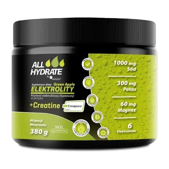 Aliness ALLHydrate Elektrolity + Creatine (Creapure®) Green Apple 380 g cena 79,90zł