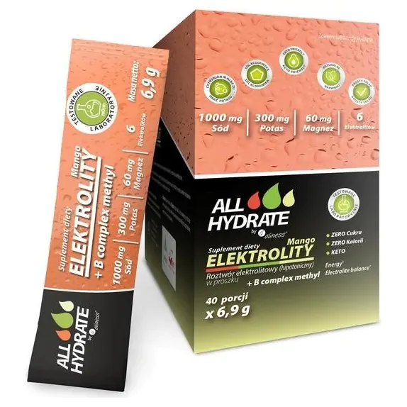 Aliness ALLHydrate Elektrolity STICK Mango + B Complex 40 saszetek cena 64,90zł