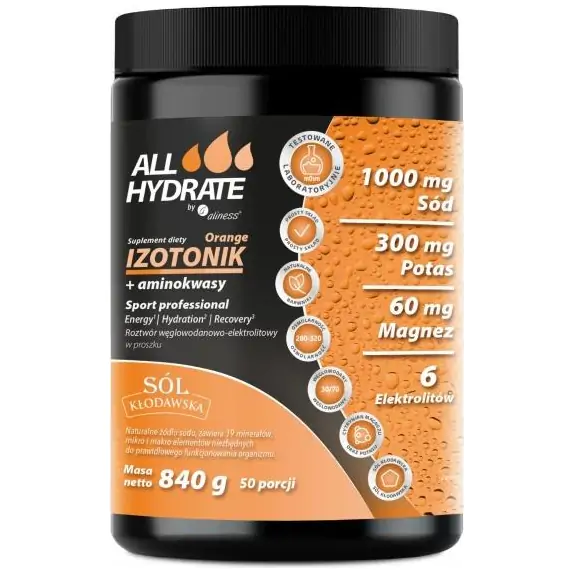 Aliness ALLHydrated Izotonik Orange + Aminokwasy 840 g cena 21,57$