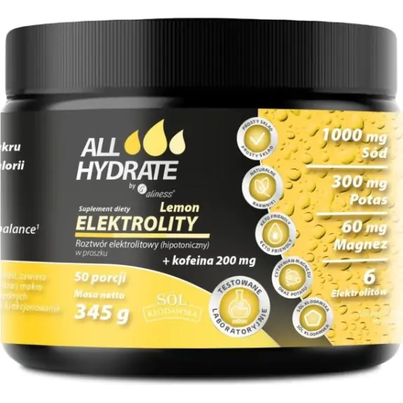 Aliness ALLHydrate Elektrolity Lemon + Kofeina 200 mg 345 g cena 59,90zł