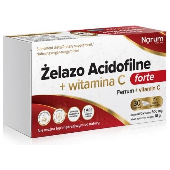 Narum Żelazo Acidofilne + Witamina C forte 30 kapsułek cena 63,90zł