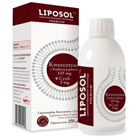 Liposol Liposomalna Kwercetyna 125 mg + Cynk 5 mg 250 ml cena 79,90zł