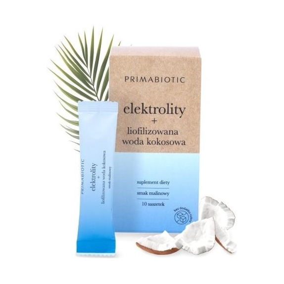 Primabiotic Elektrolity + Liofilozowana woda kokosowa smak malinowy 10 saszetek cena 39,99zł