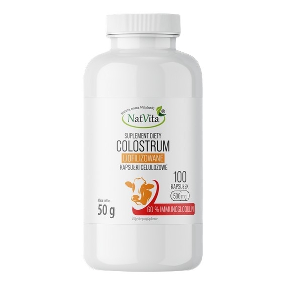 Natvita Colostrum Liofilizowane 500mg 100kapsułek cena 100,50zł