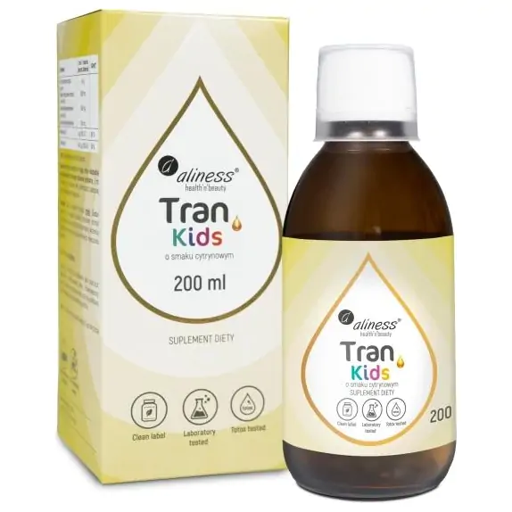 Aliness Tran (olej z dorsza) KIDS + Wit. A 400 µg, o smaku cytrynowym 200 ml  cena €15,83
