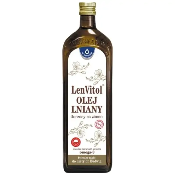 Olej lniany tłoczony na zimno Lenvitol dr Budwig 1 L Oleofarm  cena 59,00zł