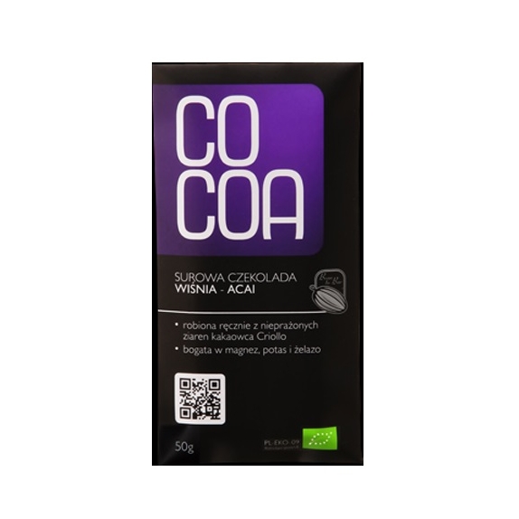 Cocoa czekolada surowa wiśnia-acai 50g BIO  cena 3,13$